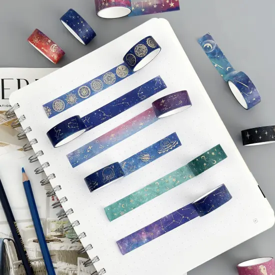 Wrapables Elegant Gold Foil Washi Tape Box Set for Arts & Crafts, Scrapbooking, Stationery, Diary (12 Rolls) Galaxy {6}