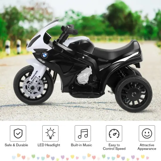 6V Kids 3 Wheels Riding Electric Motorcycle with Music and Headlights Perfect for Birthday or Christmas Black {6}