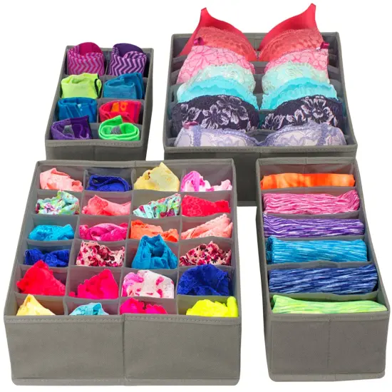 Sorbus Set of 4 Foldable Drawer Dividers, Storage Boxes, Closet Organizers, Under Bed Organizer Grey {1}