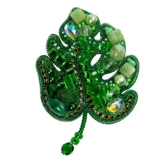 Beadwork kit for creating brooch Crystal Art Monstera BP-345C {1}