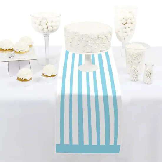 Big Dot of Happiness Blue Stripes - Petite Simple Party Paper Table Runner - 12 x 60 inches {3}