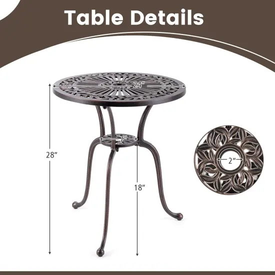 Costway 24" Round Cast Aluminum Table Patio Dining Bistro Table with 2 Inch Umbrella Hole {3}