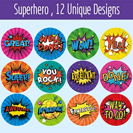1000PCS Superhero Incentive Stickers, 12 Unique Designs per Roll, Classwork Award Stickers for Teacher Motivational Classroom Reward Gifts Encourage Kids to Do Chores Go to The Toilet (1 Inch Each) {6}