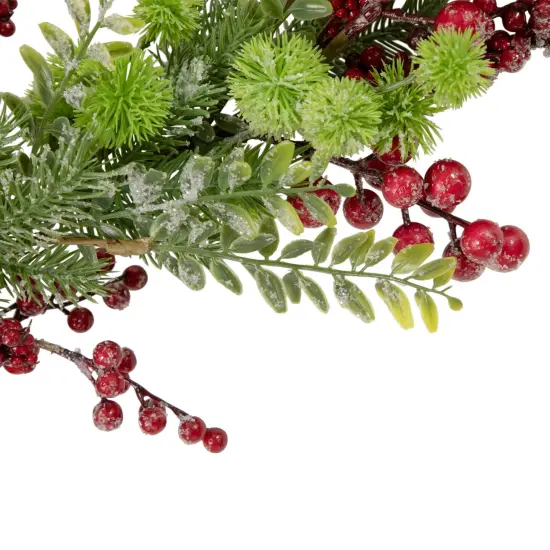 Northlight Frosted Red Berry, Burrs and Pine Artificial Christmas Garland - 5' x 8" - Unlit Green {4}