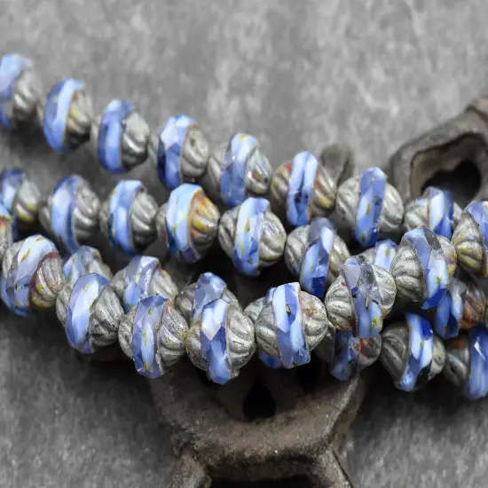 *15* 11x10mm Blended Cornflower Blue Picasso Turbine Beads {1}