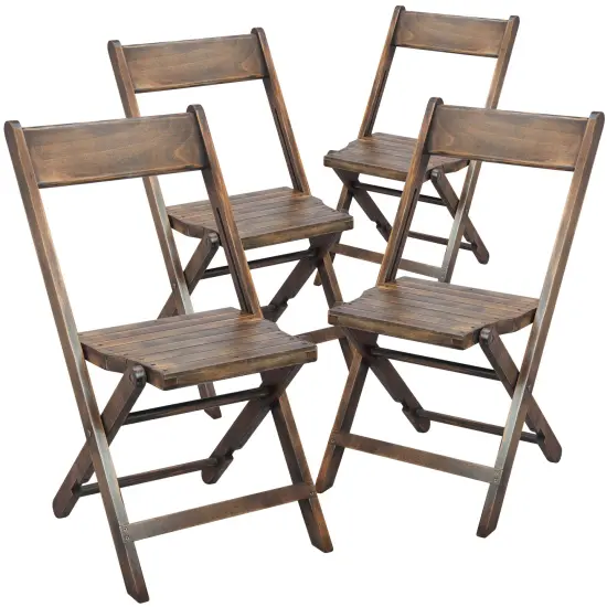 Emma and Oliver Slatted Wood Folding Wedding Chair - Event Chair, Set of 4 Antique Black {1}