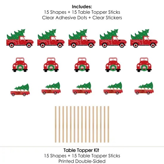 Big Dot of Happiness Merry Little Christmas Tree - Red Truck and Car Christmas Party Centerpiece Sticks - Table Toppers - Set of 15 {7}