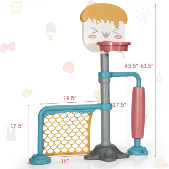 3-in-1 Height Adjustable Basketball Stand Set with Soccer and Roller {6}