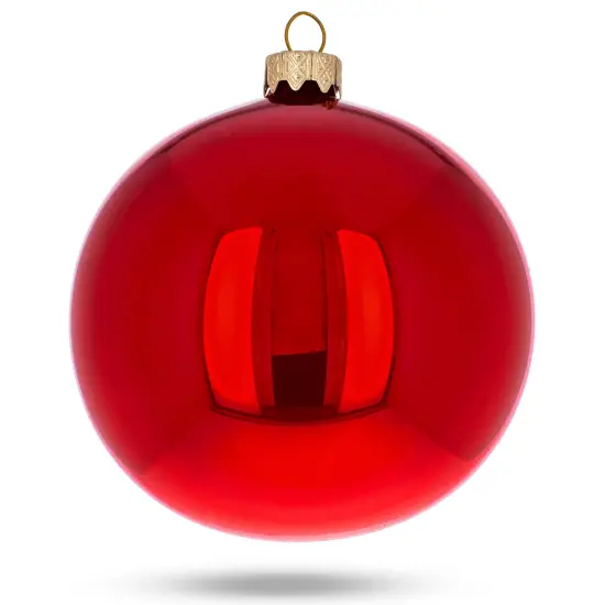 Set of 4 Glossy Red Glass Ball Christmas Ornaments 4 Inches {4}
