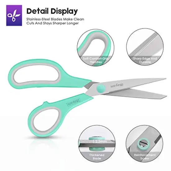 3 Pack Scissors, " Multipurpose Scissors Bulk , Ultra Sharp Blade Shears, Comfort-Grip Handles, Sturdy Sharp Scissors for Office Home School Sewing Fabric Craft Supplies, Right / Left Handed {6}