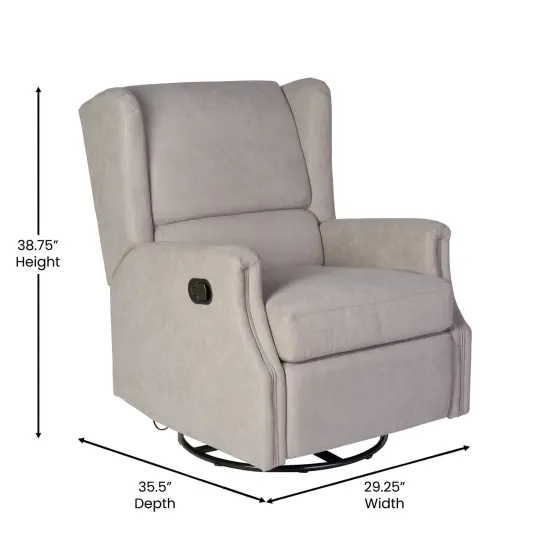 Merrick Lane Abby 3-in-1 Wingback Manual Recliner Rocker Swivel Glider Chair Light Gray {6}