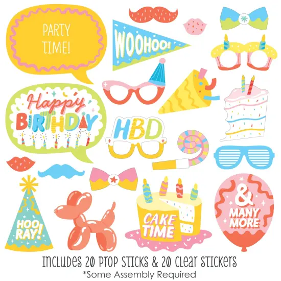 Big Dot of Happiness Party Time - Happy Birthday Party Photo Booth Props Kit - 20 Count {3}