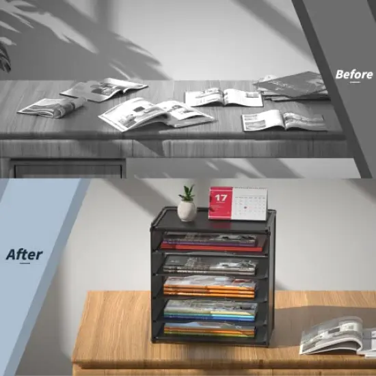 Samstar Letter Tray Paper Organizer, Mesh Desk File Organizer with 5 Tier Shelves and Sorter, Black {4}