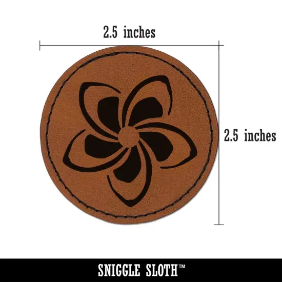 Plumeria Beautiful Tropical Spiral Flower Round Iron-On Engraved Faux Leather Patch Applique - 2.5" Brown {3}