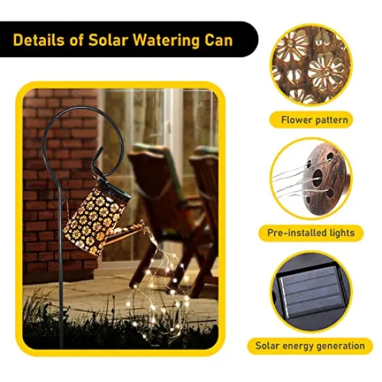 Solar Watering Can Lights Garden Decor, Retro Metal Hanging Solar Lantern with String Lights, Outdoor Decorations for Patio Porch Lawn Driveway Yards Backyard Pathway {6}