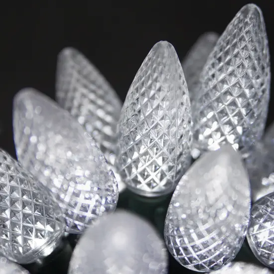 25 Cool White C9 LED Christmas Lights, Green Wire, 8" Spacing {2}