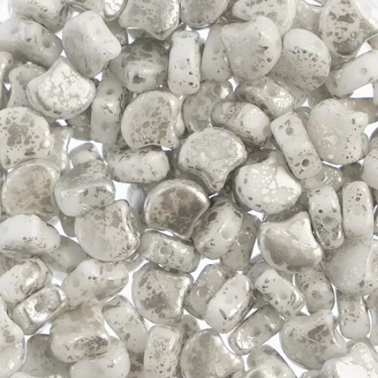 John Bead Czech Glass Splash Ginko Beads, 50g Chalk Silver {1}