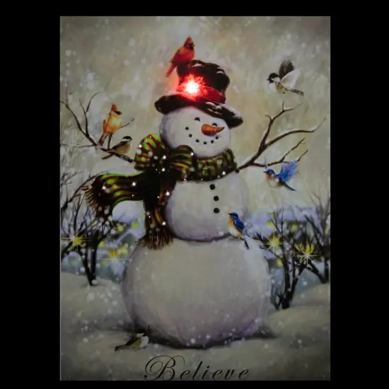 Northlight LED Lighted Snowman and Bird Friends Christmas Canvas Wall Art 15.75" x 11.75" White {4}