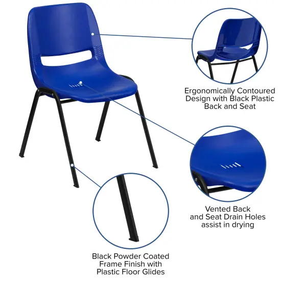 Emma and Oliver Ergonomic Shell Student Stack Chair - Classroom Chair / Office Guest Chair Blue {3}