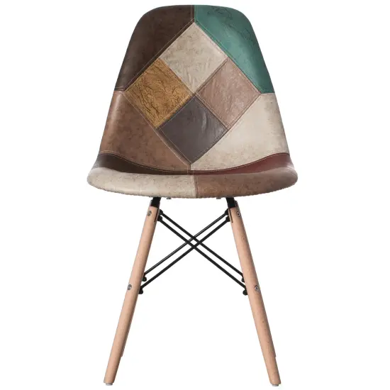 Modern Fabric Patchwork Chair with Leather and Suede Like Tones with Wooden Legs for Kitchen, Dining Room, Entryway, Living Room {2}