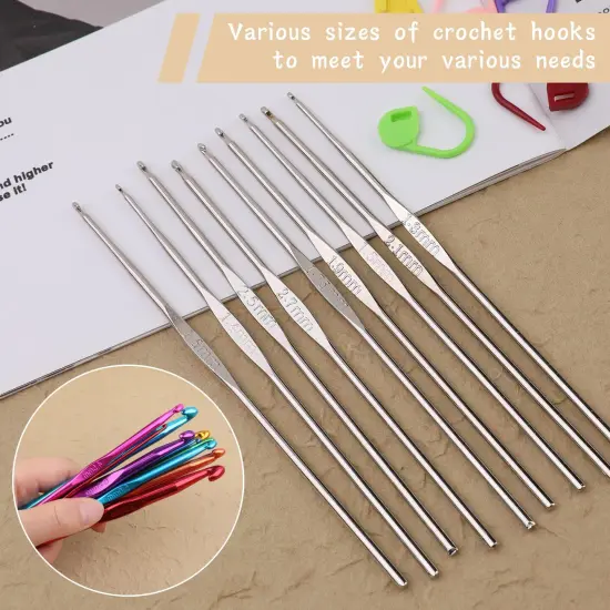 48 Pieces Crochet Hooks Set, 21 Sizes Crochet Needles with Case, Ergonomic Knitting Needles, Crochet Hooks Kit with Crochet Accessories Stitch Markers Blunt Needles for Crocheting Yarn {6}