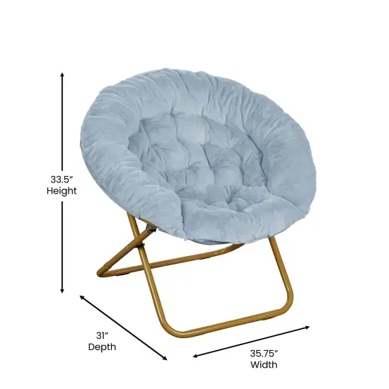 Emma and Oliver Ersa Oversize Folding Saucer Moon Chair and Ottoman for Dorm and Bedroom with Steel Frames AquaFabric/SoftGold {4}