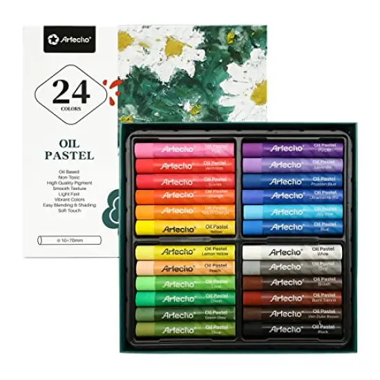 24 Colors (10x70mm), Soft Oil Pastels for Art Painting, Drawing, Blending, Oil Crayons Pastels Art Supplies for Artists, Beginners, Students, Teachers {3}