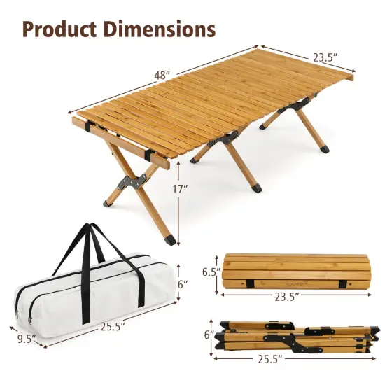 Portable Picnic Table with Carry Bag for Camping and BBQ Natural {5}
