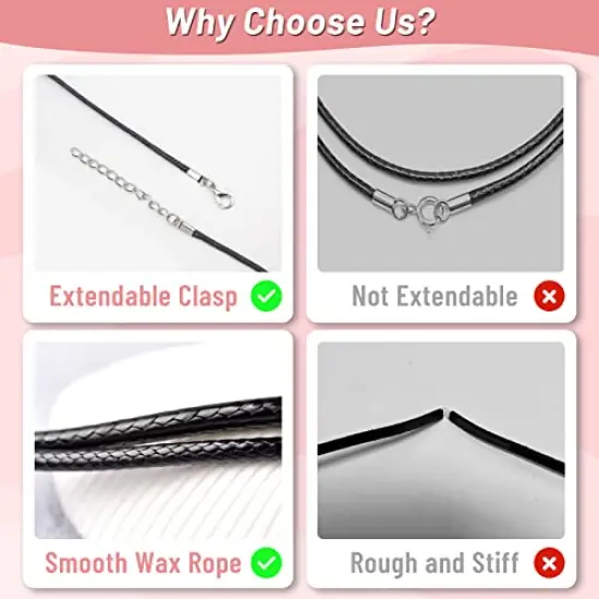 50 Pieces Necklace Cord, Black Necklace String Rope with Clasp, 24 Inch Black Waxed Cotton Cord Necklace Bulk for Charms Pendants, Bracelets, Necklaces, Jewelry Making Supplies and Beading Supplies {4}