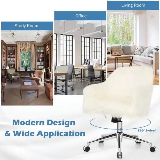 Costway Synthetic Swivel Office Chair Adjustable Task Chair Fluffy Vanity Chair {4}
