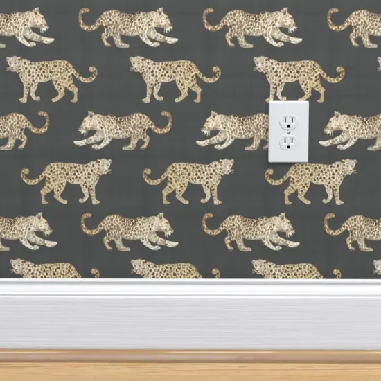 Pre-Pasted Wallpaper 2FT Wide Watercolor Leopard Brown Black Whimsical Safari Chinoiserie Animal Print Custom Pre-pasted Wallpaper by Spoonflower {4}