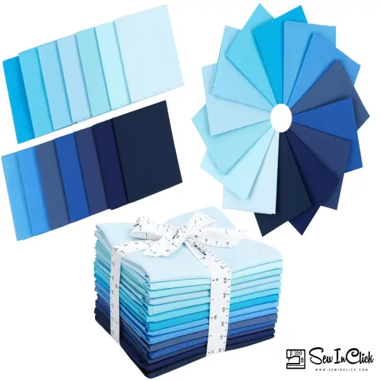 Fat Quarter Bundle -100% Cotton | Pure Solids | Shades of Blue and Navy l Mix - 14 Colors | Quilting & Crafting Fabric | Special Gift {3}