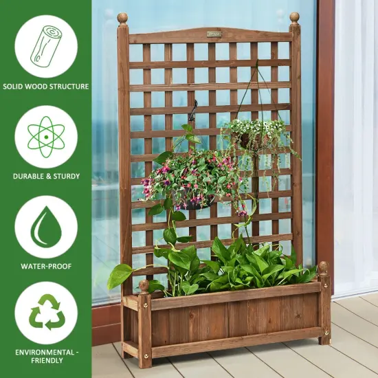 Solid Free Standing Wood Planter Box with Trellis for Garden {4}