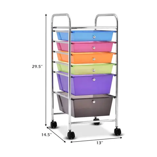 Multi-functional 6 Drawers Rolling Storage Cart Organizer with Four Movable Casters Clear Multicolor {6}