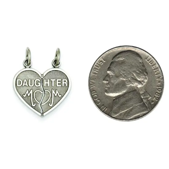 14k White Gold Textured Daughter Mom Heart Charm Jewerly 23mm x 18mm {2}