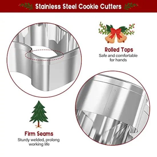 20 Pieces Christmas Cookie Cutters, Hibery Holiday Cookie Cutters Christmas, Reindeer, Snowflake, Christmas Tree, Gingerbread Man, Santa, Bell & More Cookie Cutters Christmas Shapes {5}
