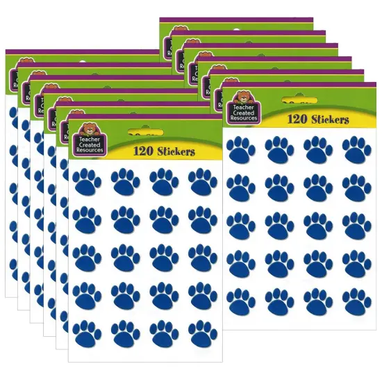 Blue Paw Prints Stickers, 1" Square, 120 Per Pack, 12 Packs {1}