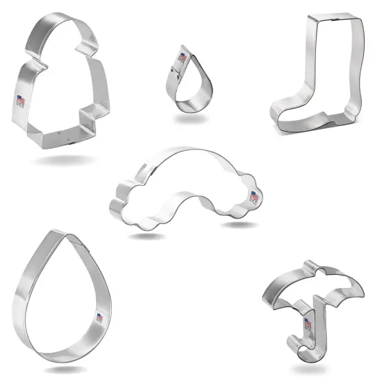 CookieCutter.com Raincoat Cookie Cutter 6 Pc Set 2 - 4.5 in Rainbow Boot Tin Plate Steel USA {5}