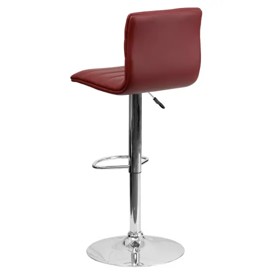 Emma and Oliver Coti Modern Channel Tufted Upholstered Height Adjustable Mid-Back Stool and Pedestal Base with Footrest Burgundy {4}