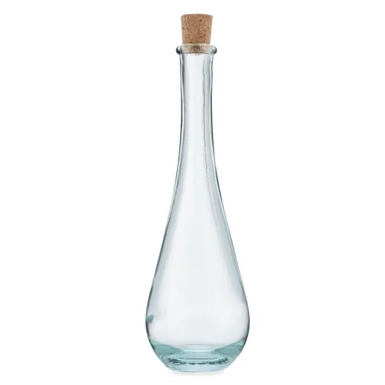 Green Glass Teardrop Bottle with Cork - 11 oz Capacity {1}