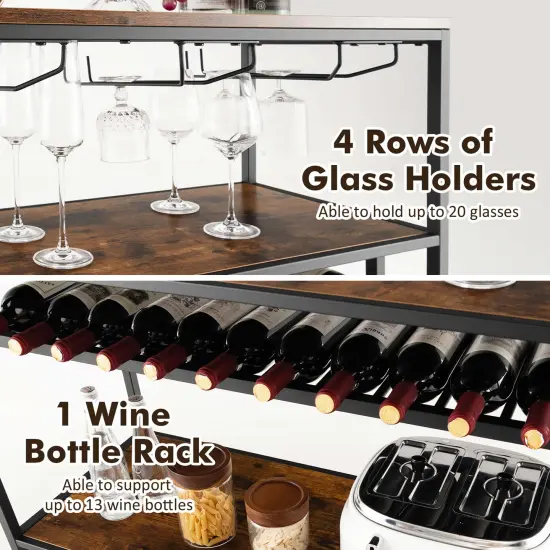 Costway Rustic Wine Rack Table 13 Bottles Wine Bar Cabinet Freestanding with Glass Holder {5}
