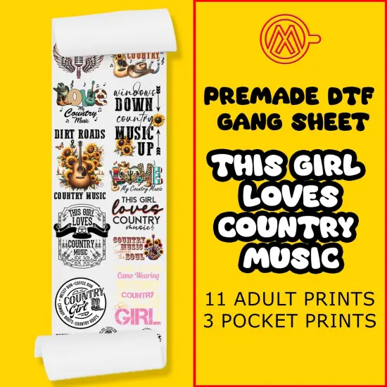Girl Loves Country Music Direct-to-Film DTF Transfer Gang Sheets - 22x60 {1}