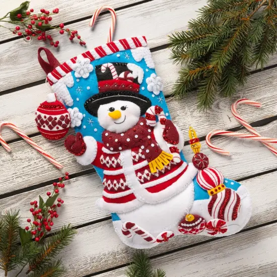 Bucilla Felt Stocking Applique Kit 18" Long-Peppermint Snowman {1}