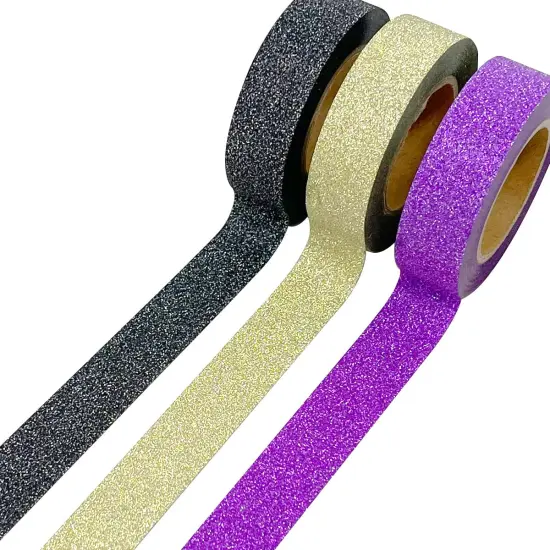 Wrapables Glitter and Shine Washi Tapes Decorative Masking Tapes (Set of 3) Onyx Glitz {4}