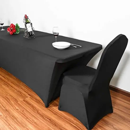 6ft Stretch Spandex Table Cover for Standard Folding Tables - Universal Rectangular Fitted Tablecloth Protector for Wedding, Banquet and Party （Black, 72 Length x 30 Width x 30 Height Inches） {4}