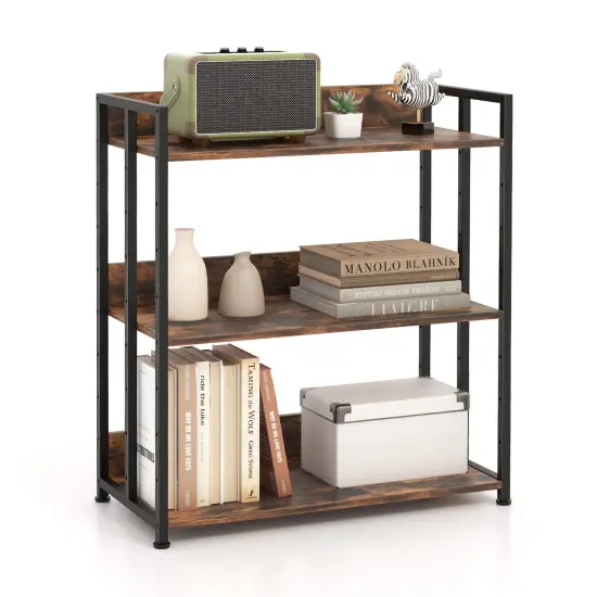 3-tier Corner Bookcase With Adjustable Shelves And Metal Frame {3}