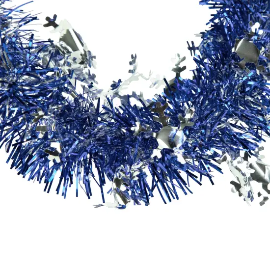 Northlight Commercial Christmas Tinsel Snowflake Garland - 50' x 2" - Royal Blue and Silver - Unlit {5}