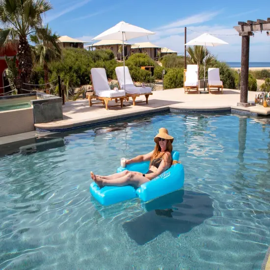 Swim Central 58.5" Inflatable Sky Blue Swimming Pool Lounger Float with Cup Holder {6}