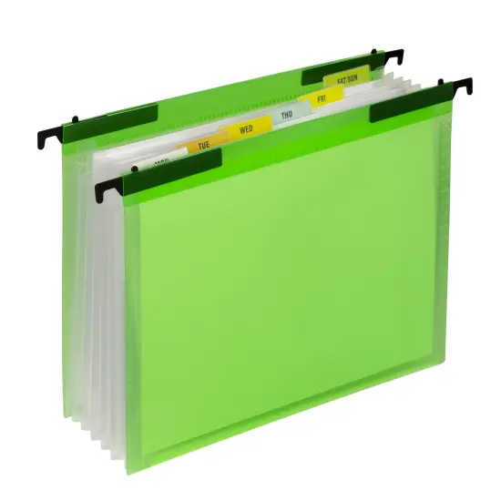Expanding File Folder, 7-Pocket, Hanging Tabs, Bright Green, Pack of 3 {5}