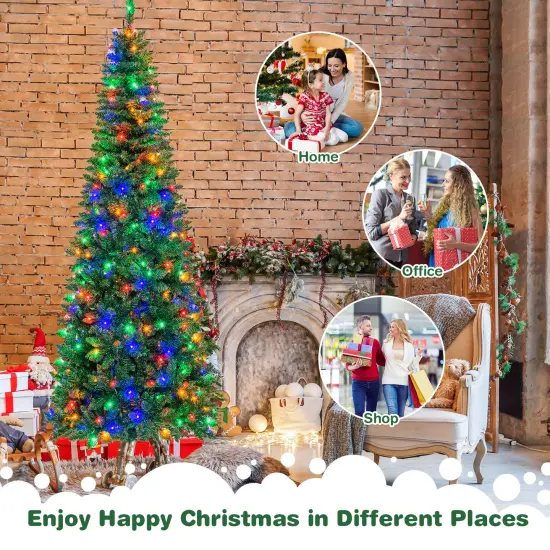 Pre-Lit Premium Hinged Artificial Fir Pencil Christmas Tree with LED Lights {2}